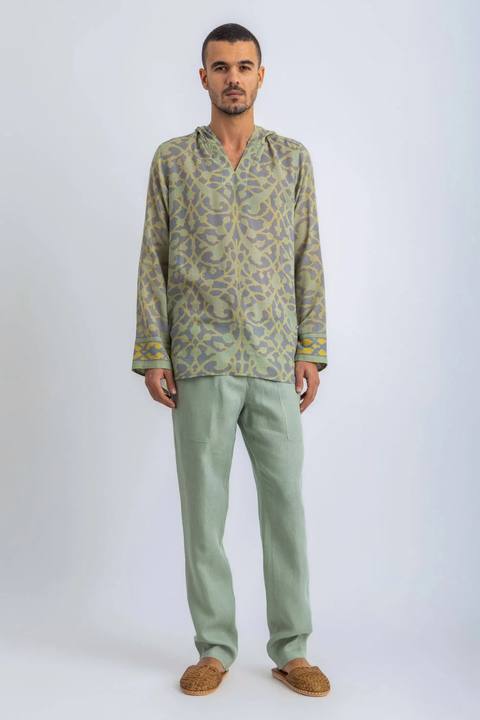 Printed Egyptian cotton gauze hooded shirt