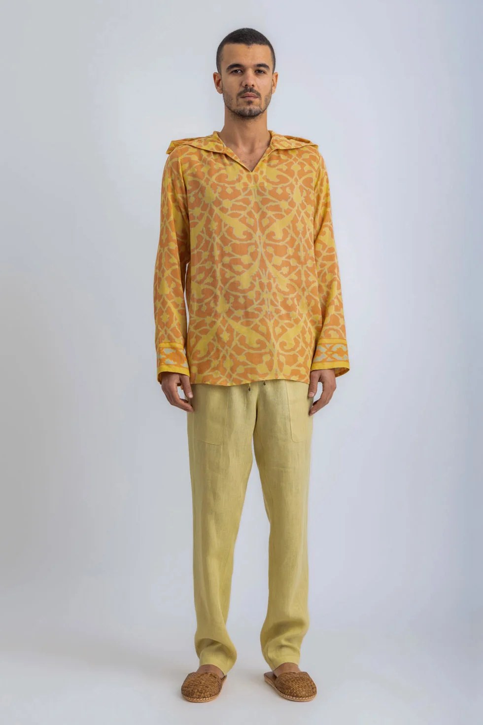 Printed Egyptian cotton gauze hooded shirt