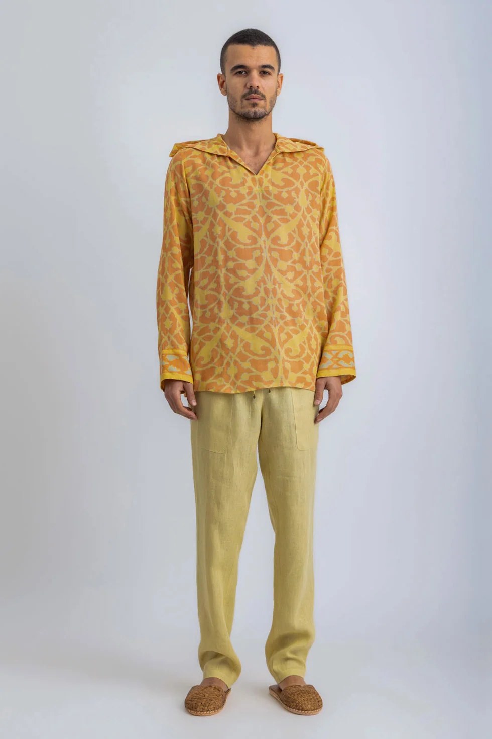 Printed Egyptian cotton gauze hooded shirt