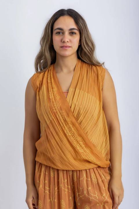 Wrap top in light printed voile