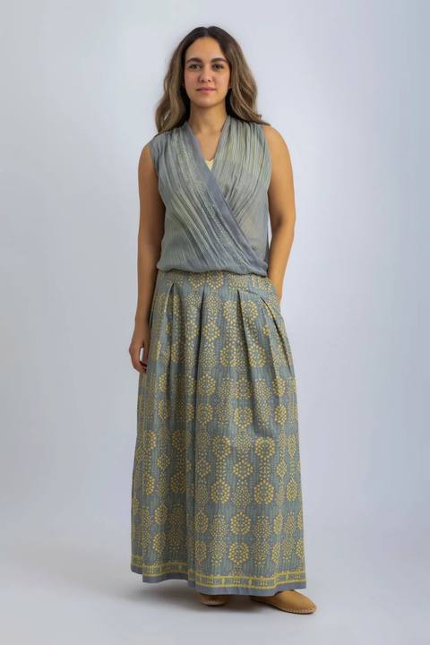 Wrap top in light printed voile