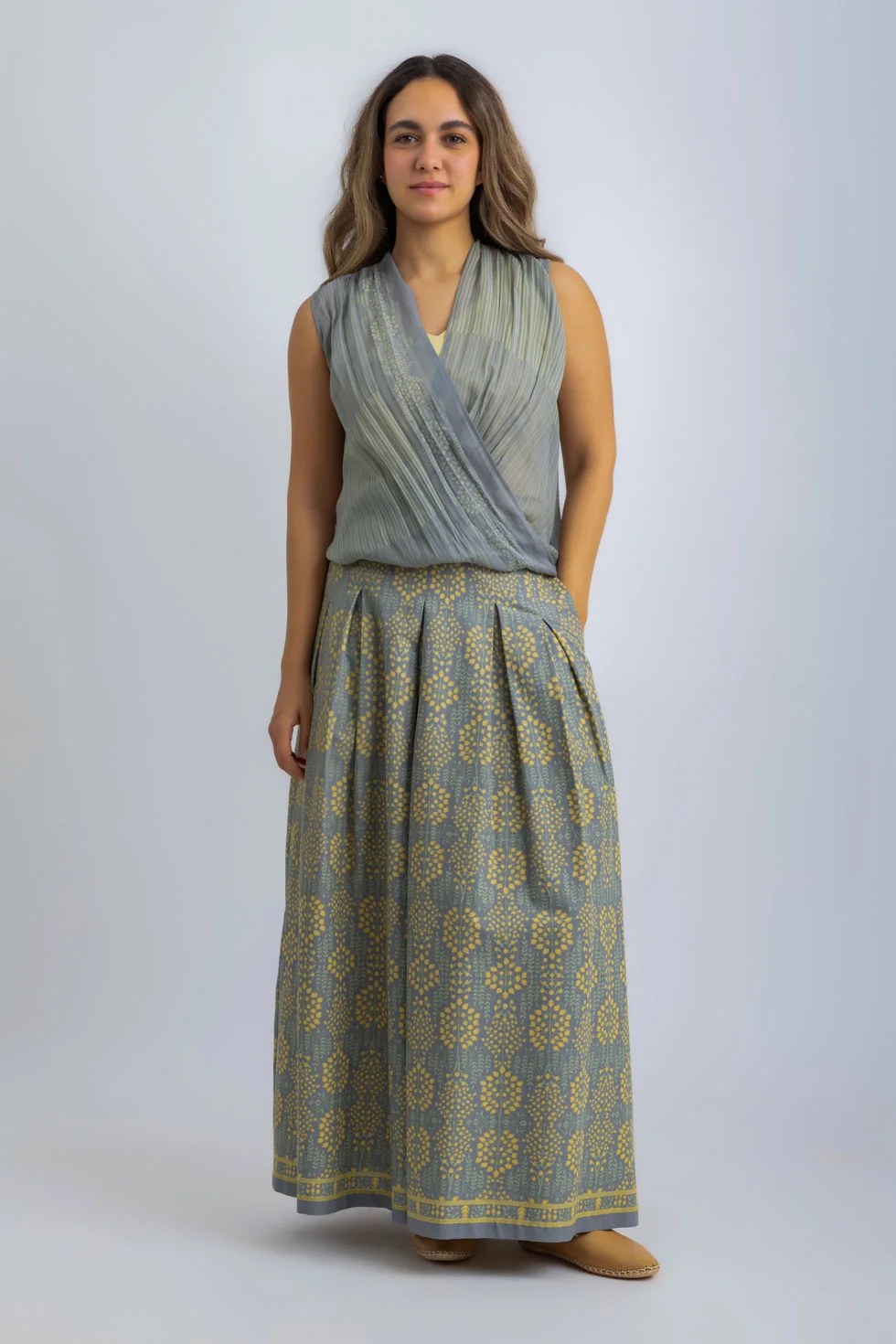Wrap top in light printed voile