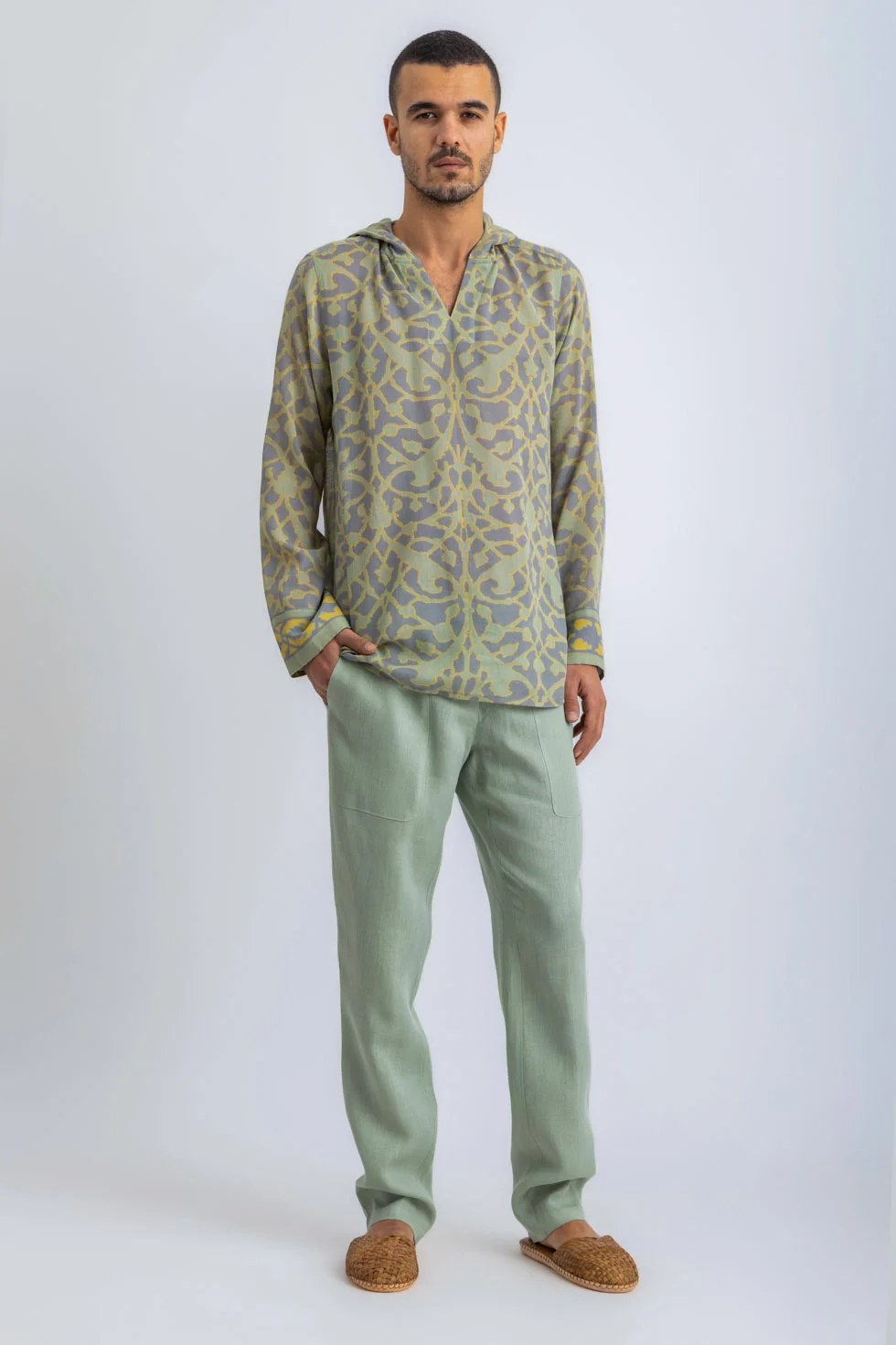 Linen straight leg pants with pockets