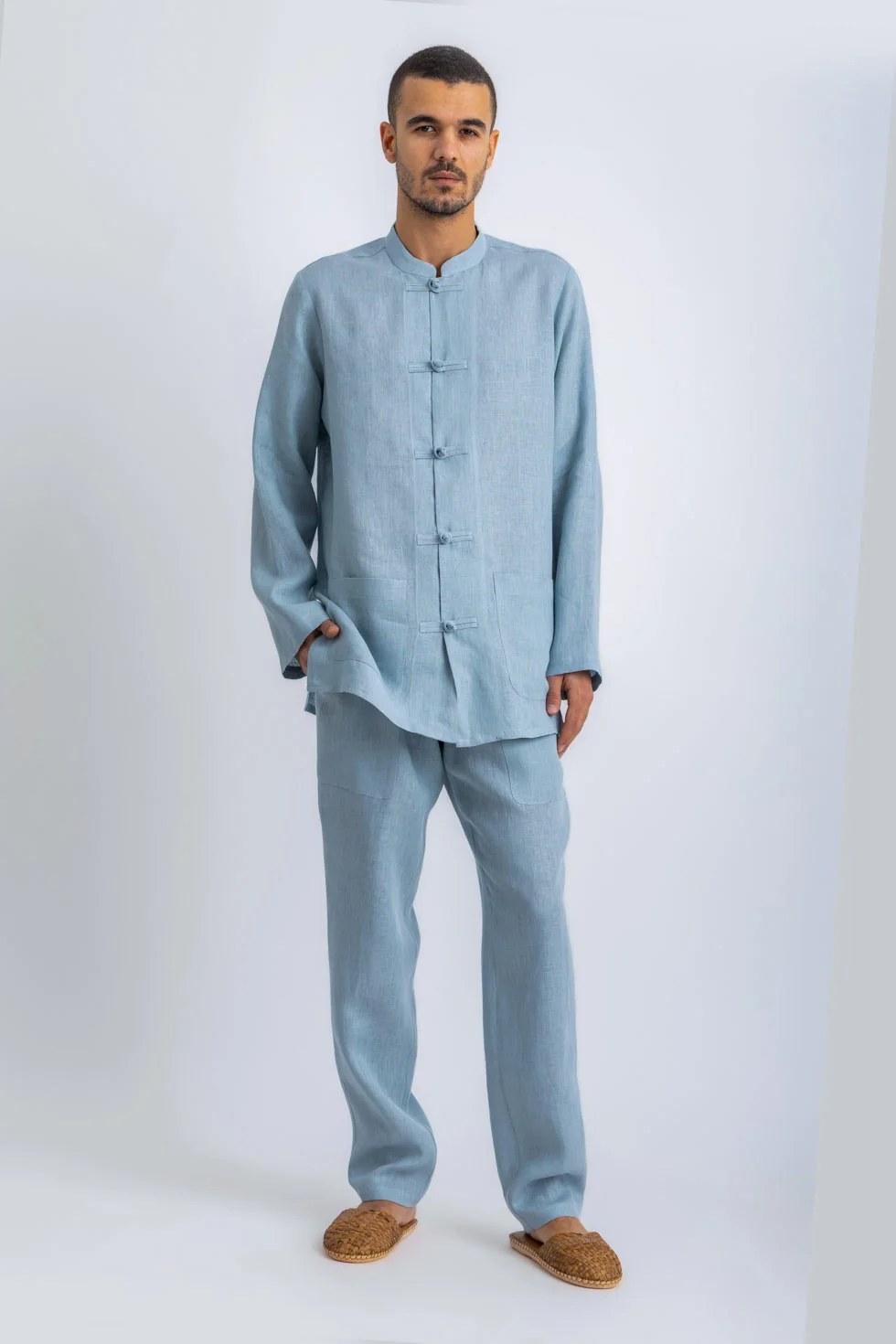 Linen straight leg pants with pockets