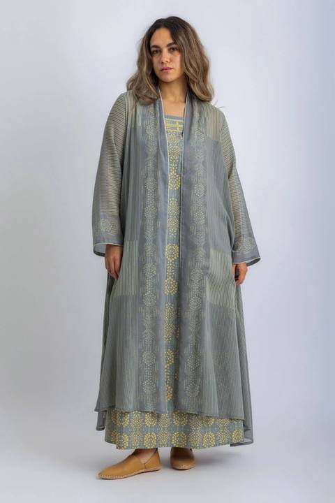 Printed Egyptian light cotton voile coat with pockets
