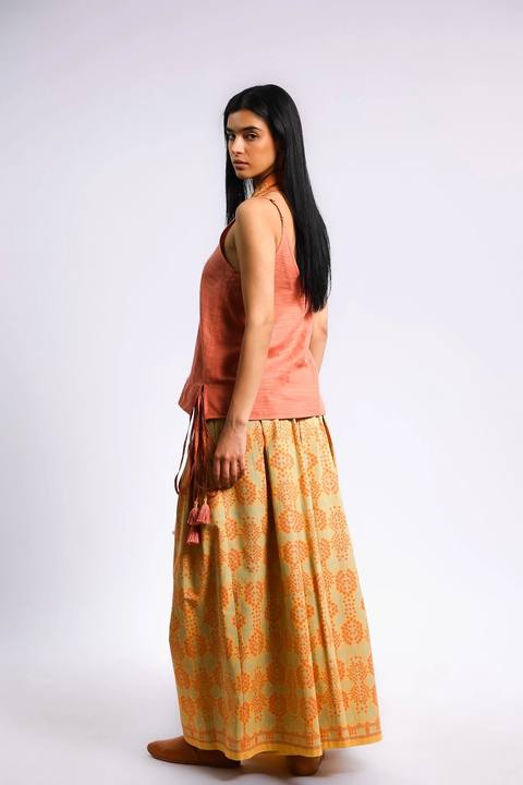 Wide leg pants in printed Egyptian cotton