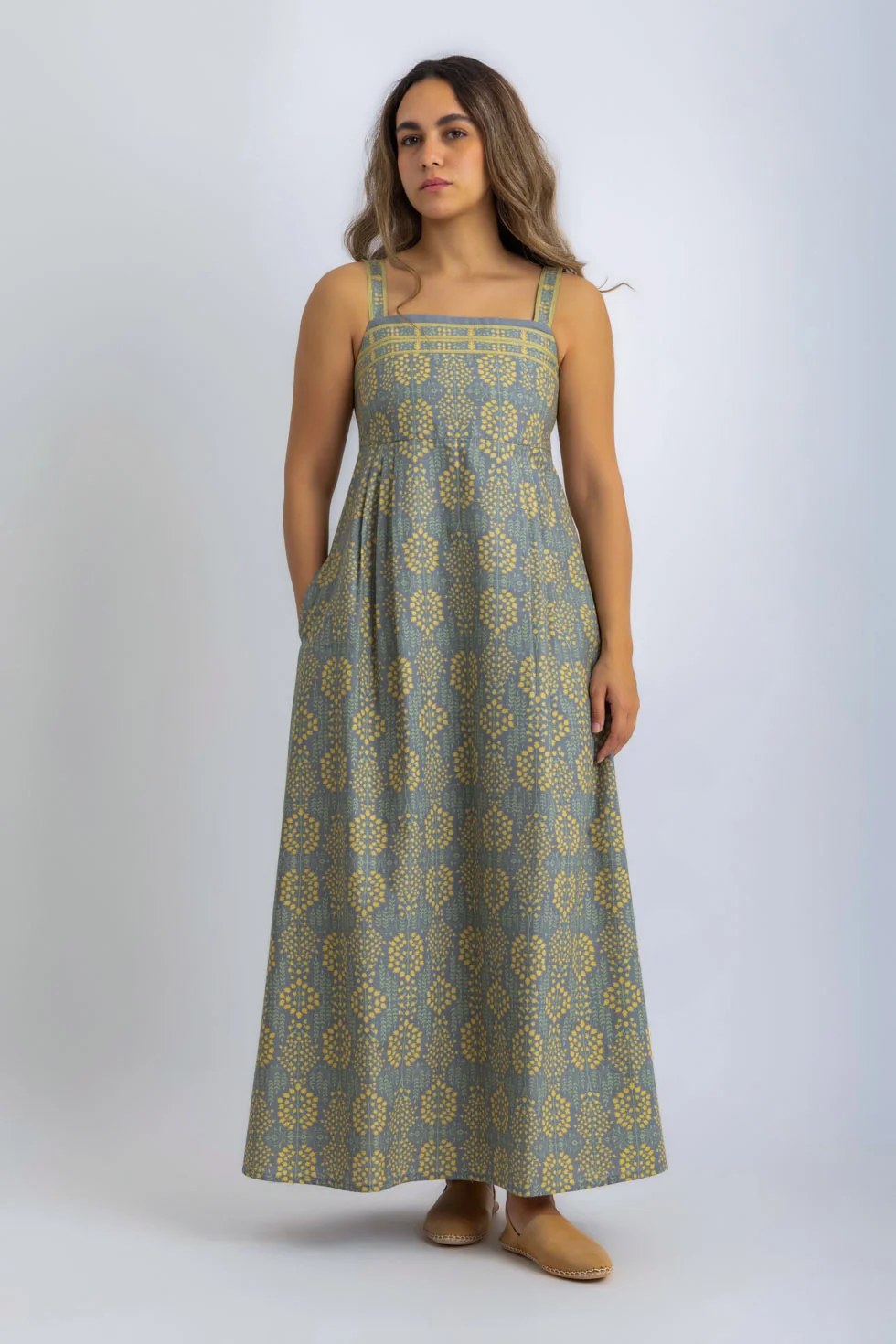 Egyptian cotton pleated maxi dress