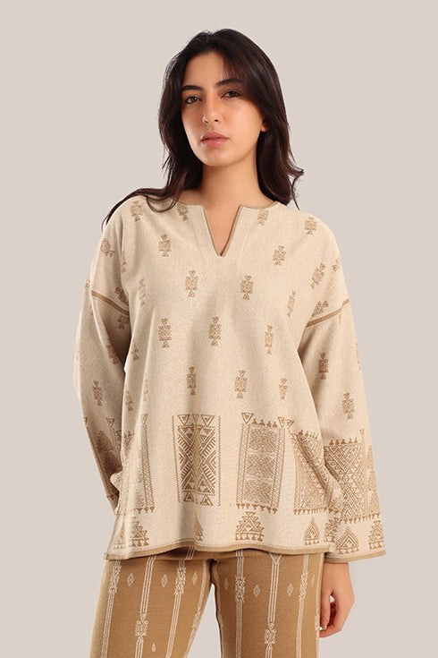 Loose fit patterned jacquard sweater