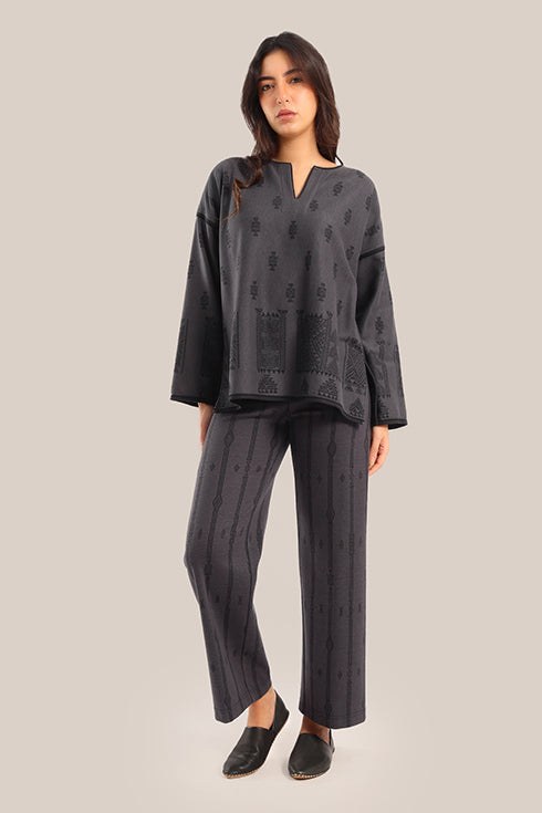 Loose fit patterned jacquard sweater