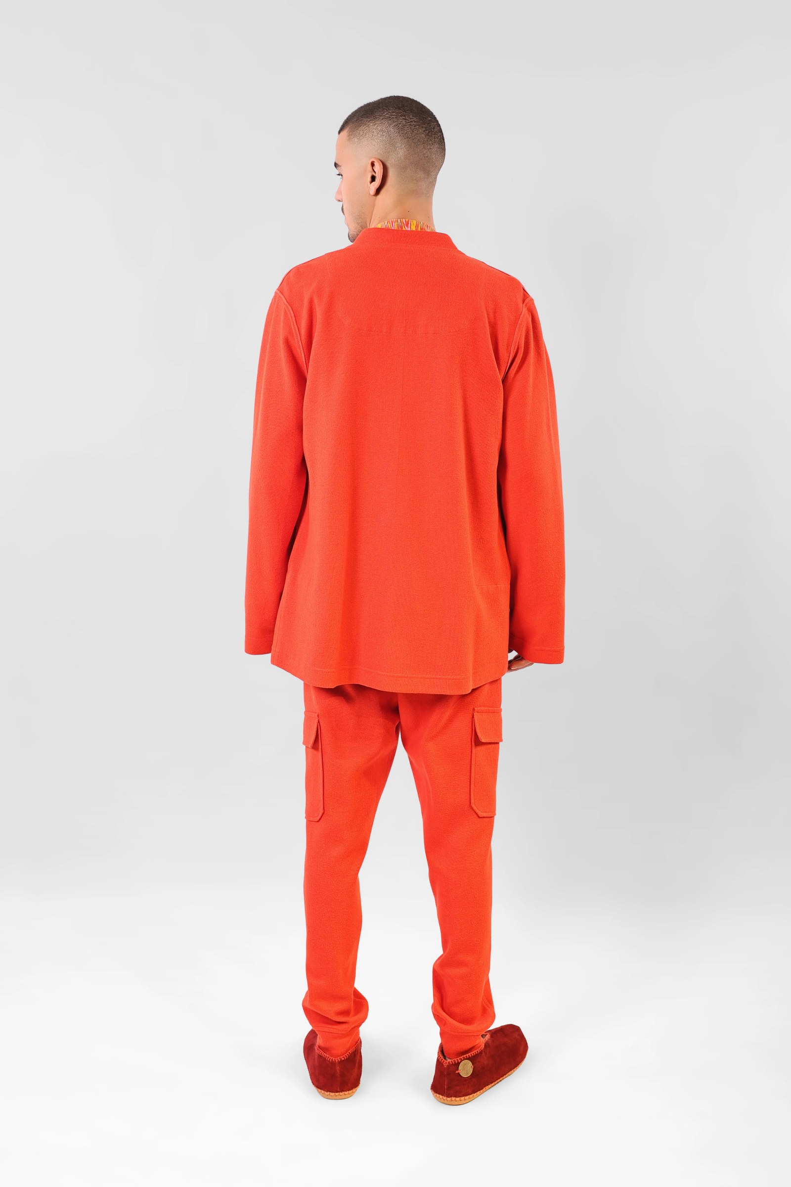 Long jacket in cotton blend cashmere with pockets