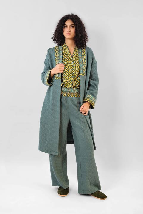 Coat in quilted cotton blend with pockets