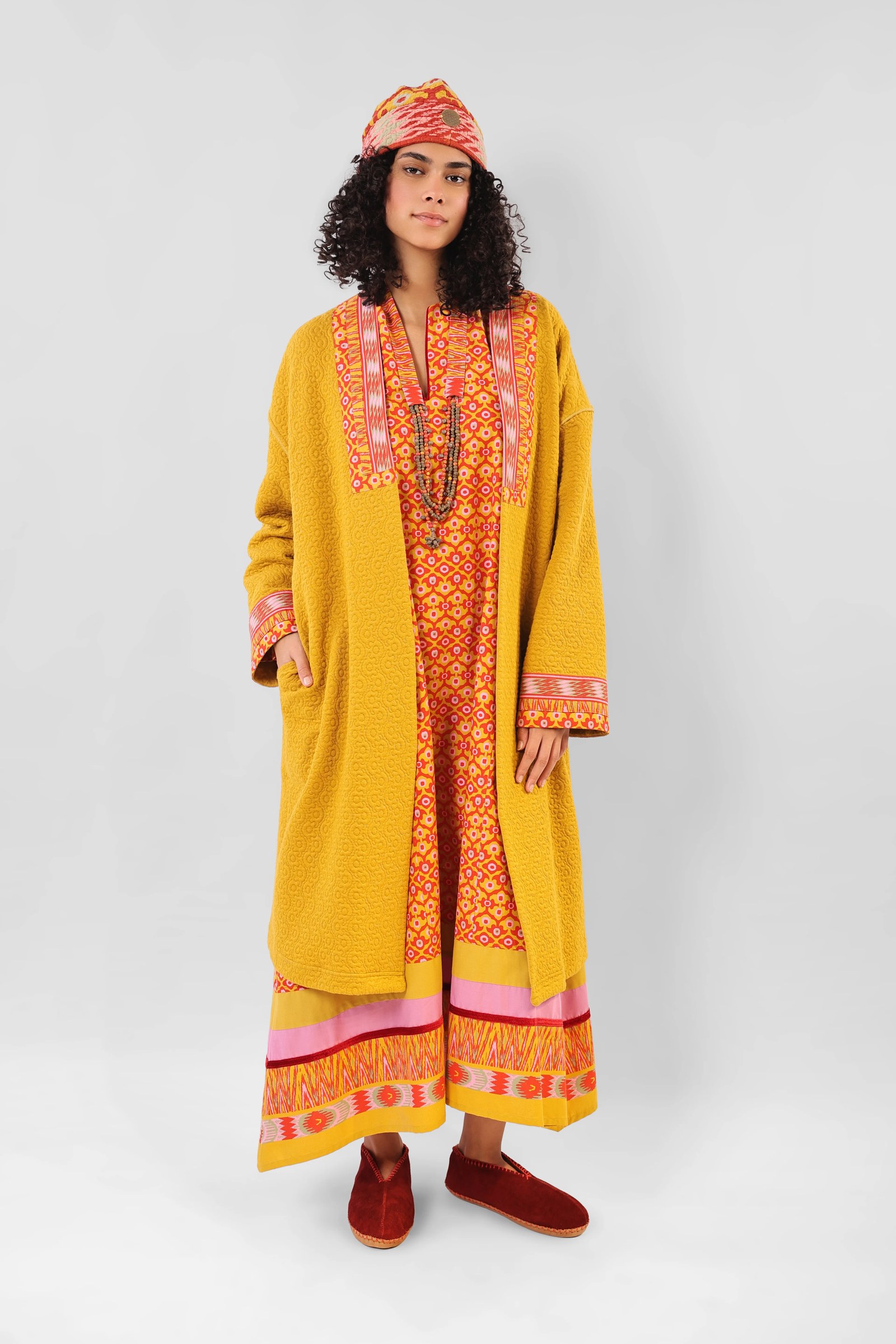 Coat in quilted cotton blend with pockets