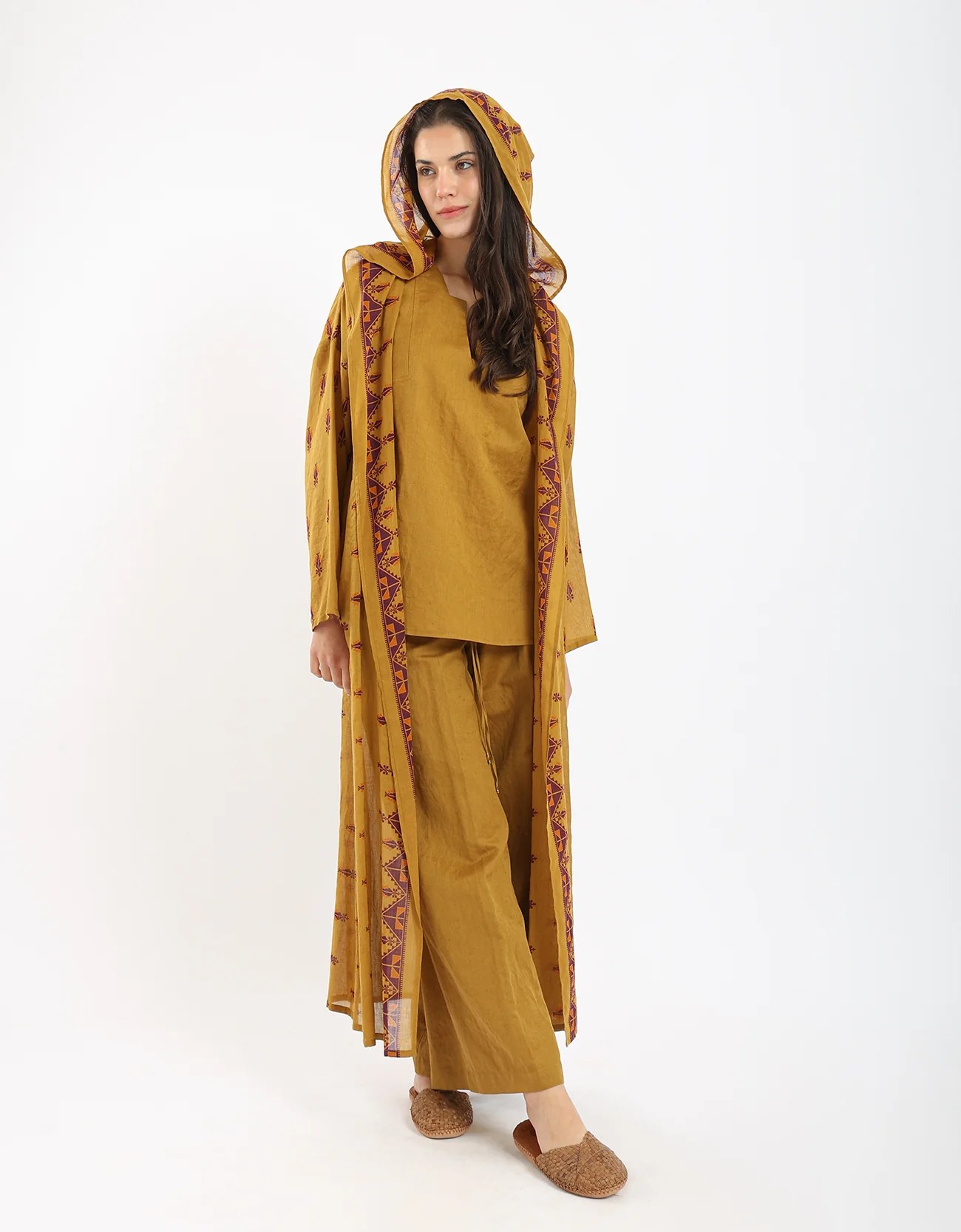 Linen wide leg pants with front piping