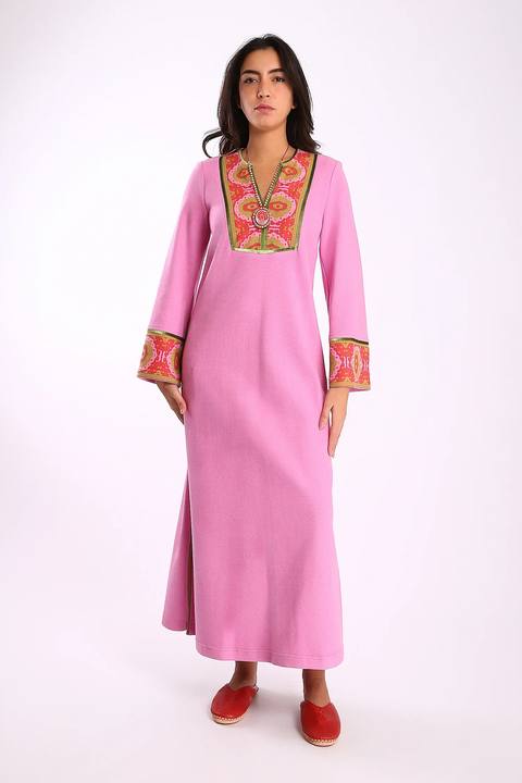Long dress in cotton blend cashmere with side slits