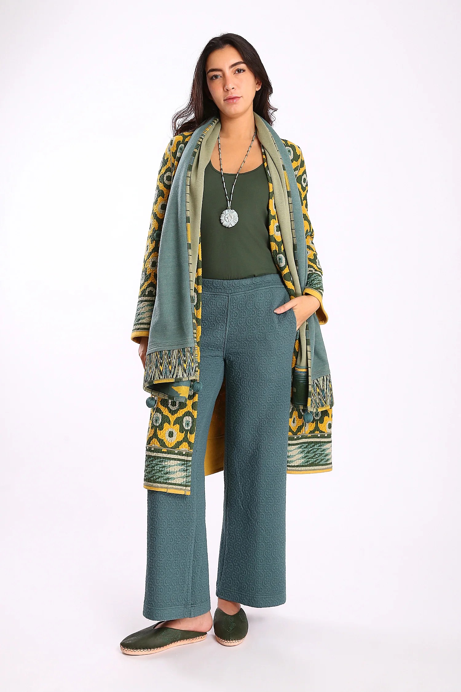 Straight leg pants with elastic on the back