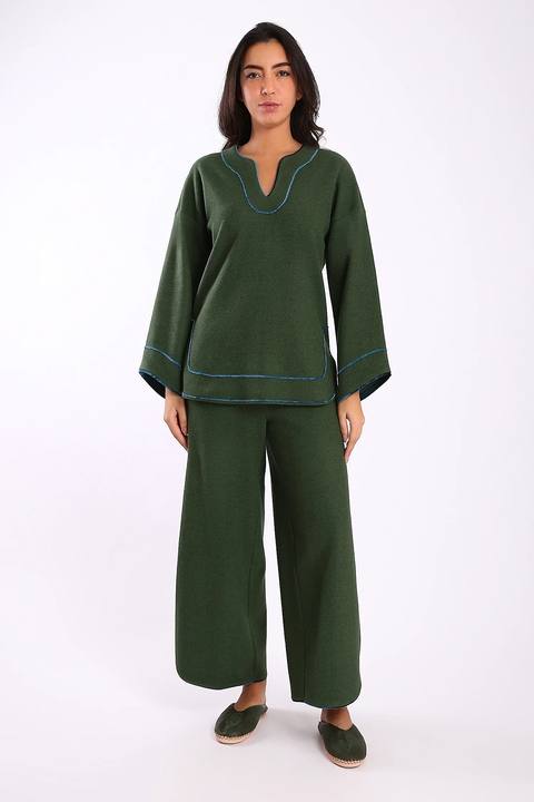 Pants in cashmere blend with elastic waistband