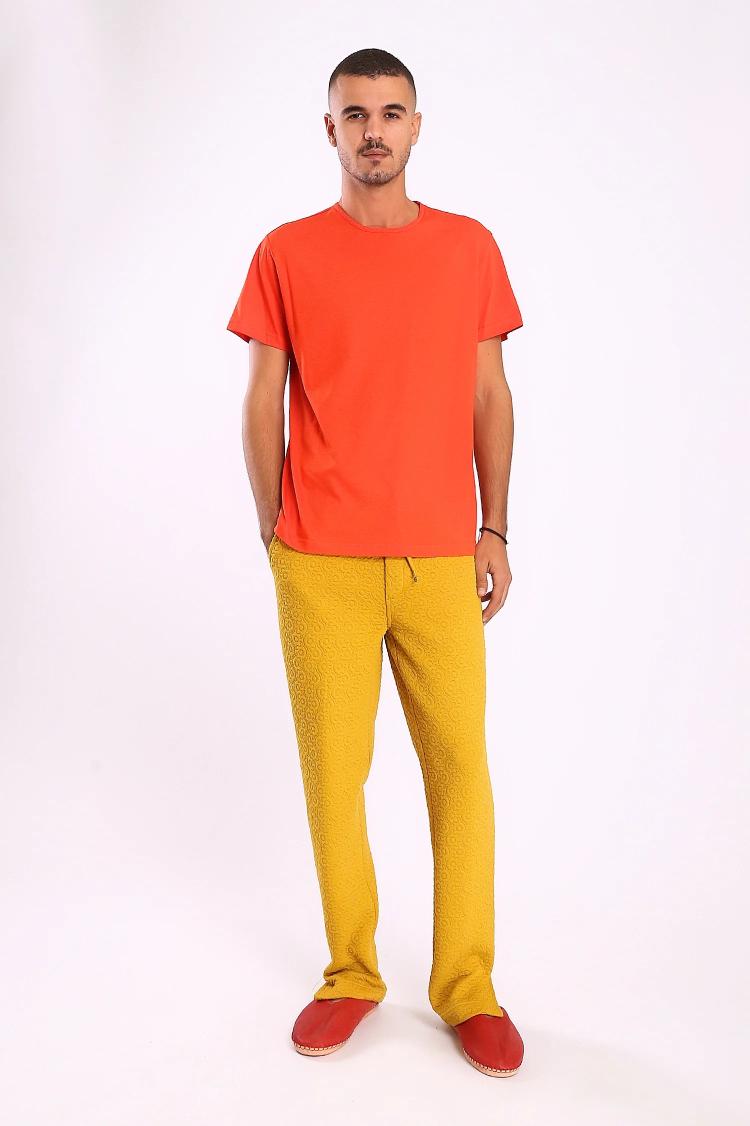 Sweatpants in quilted cotton blend with elastic waist