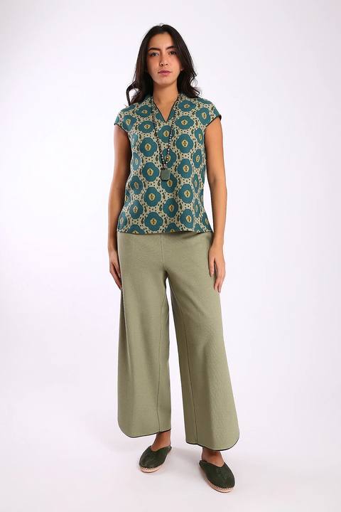Short sleeves top in printed cotton blend cashmere