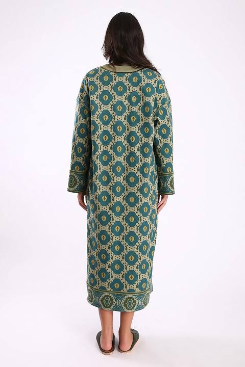 Long printed coat in cotton and viscose cashmere with pockets
