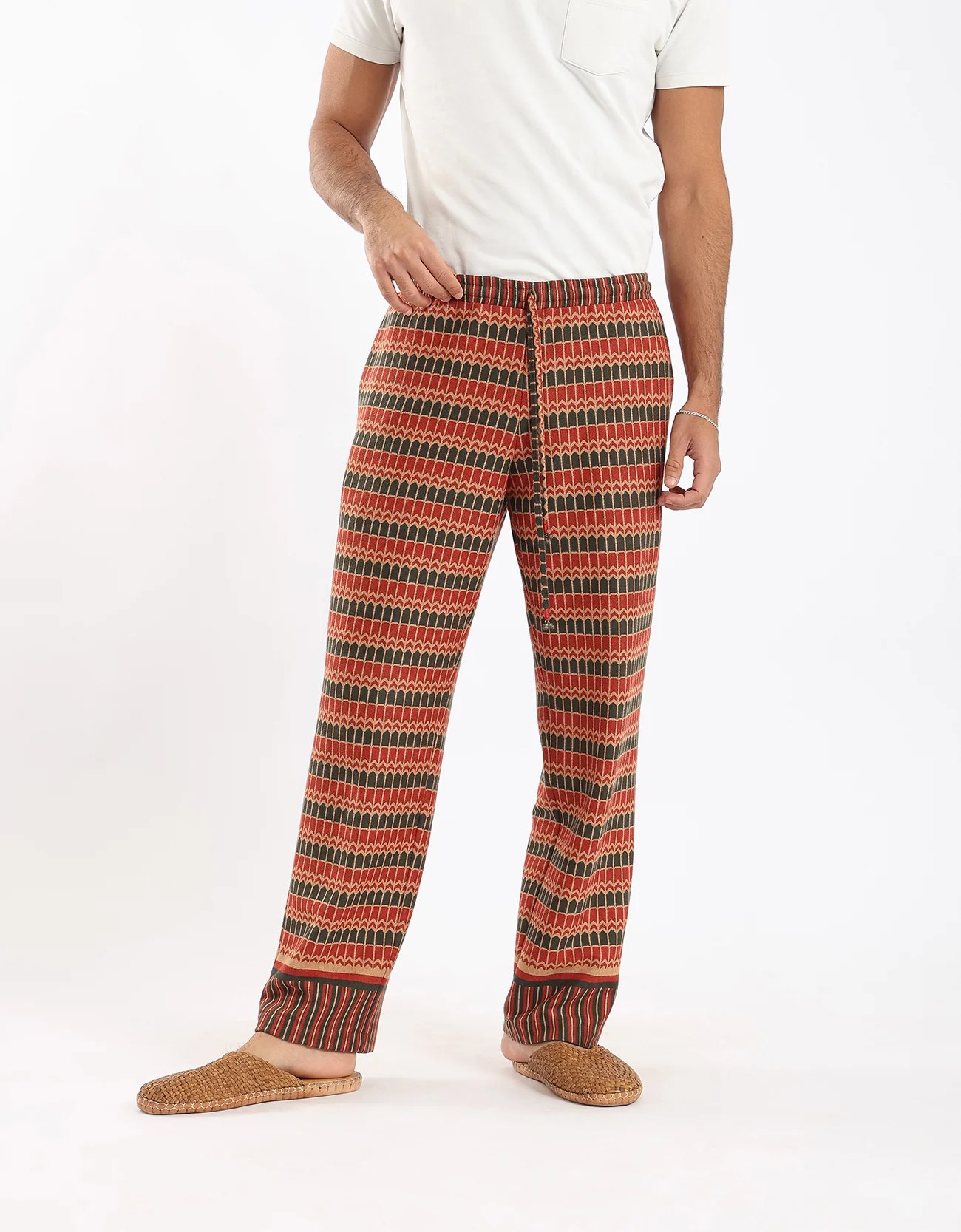 Jacquard straight leg pants with drawstring