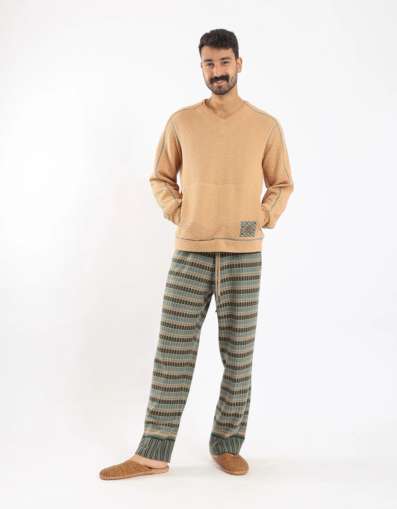 Jacquard straight leg pants with drawstring