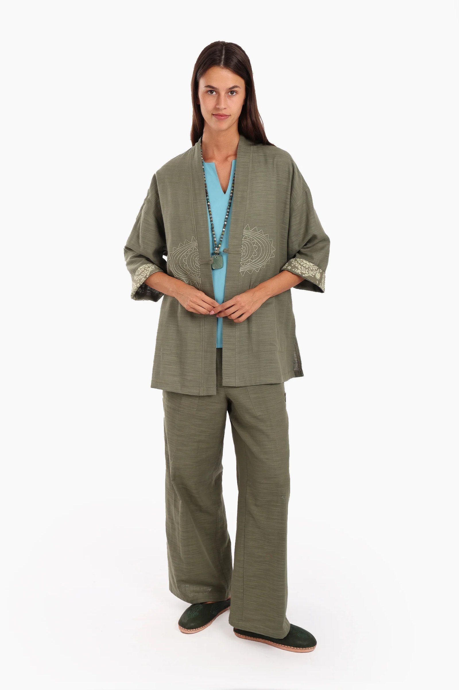 Embroidered short jacket in Egyptian cotton