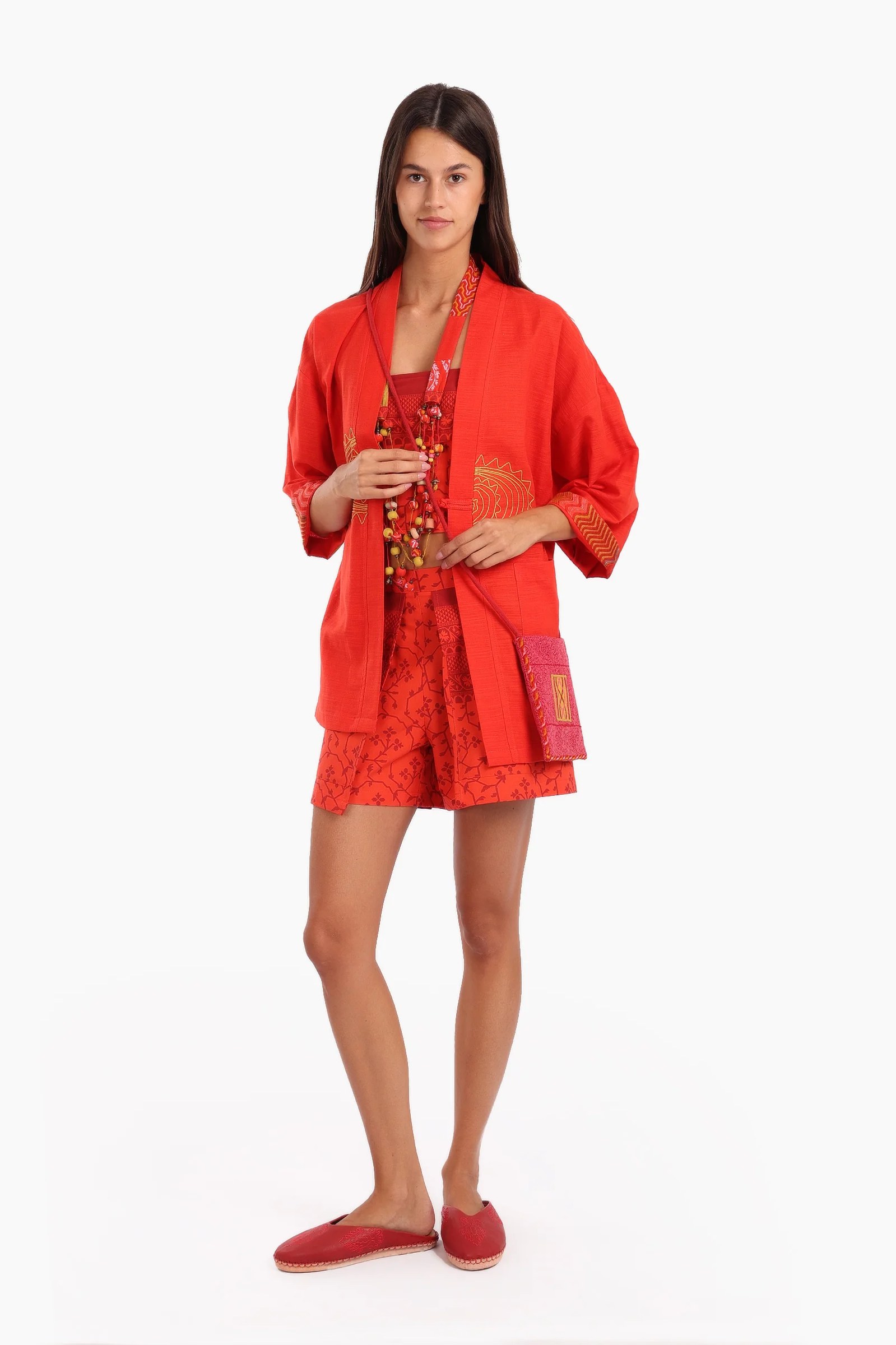 Embroidered short jacket in Egyptian cotton