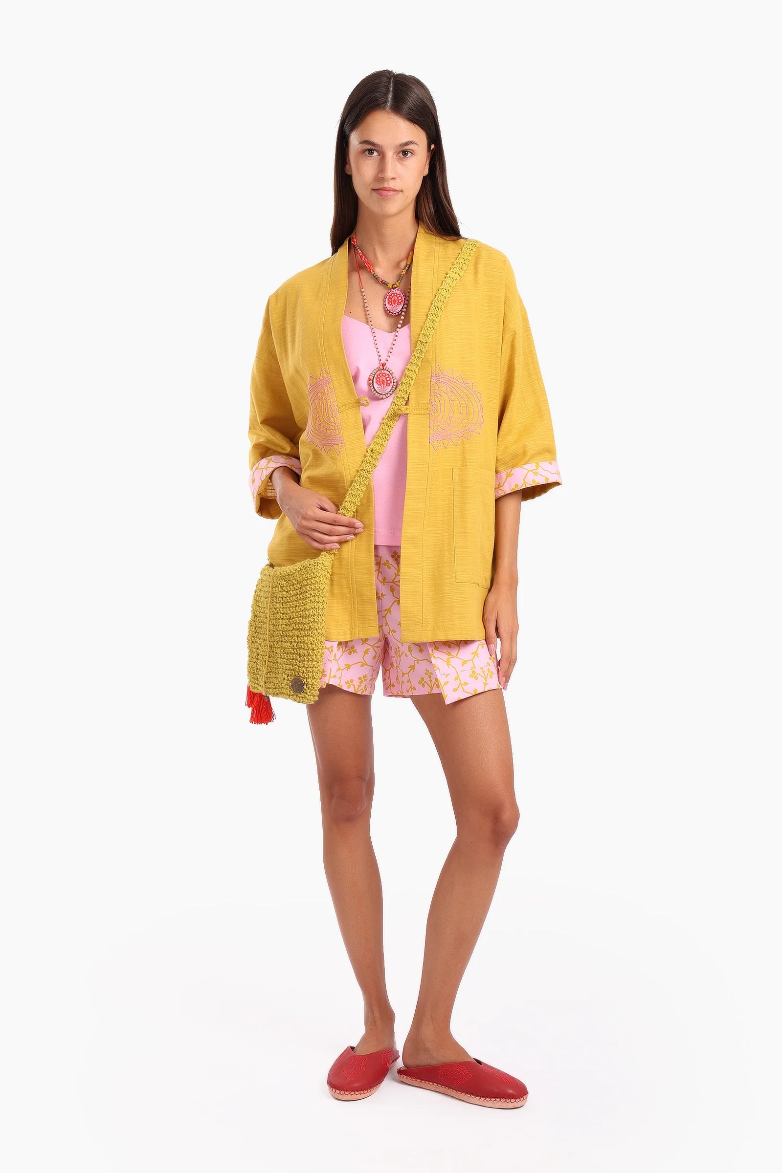 Embroidered short jacket in Egyptian cotton