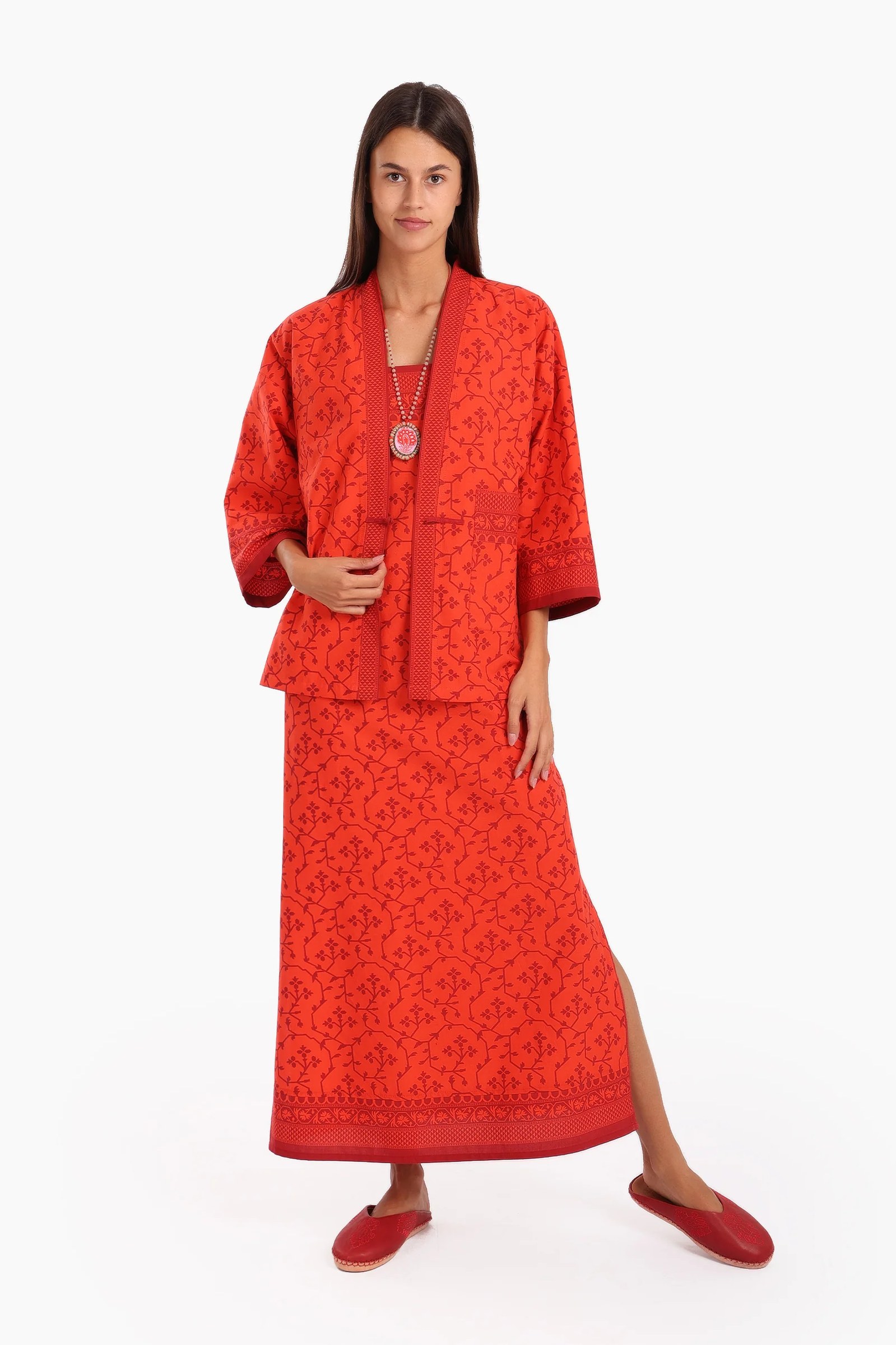 Short jacket in printed Egyptian cotton