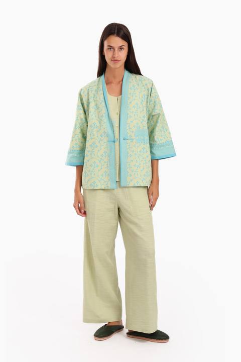Short jacket in printed Egyptian cotton