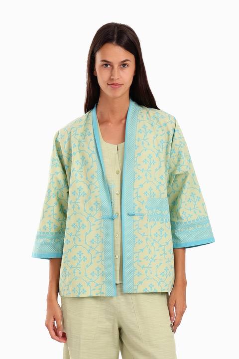 Short jacket in printed Egyptian cotton