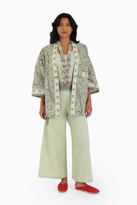 Loose fit jacket in printed cotton with side slits
