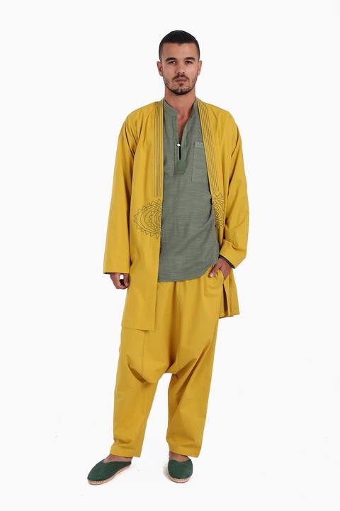 Embroidery long jacket on front and back with pockets
