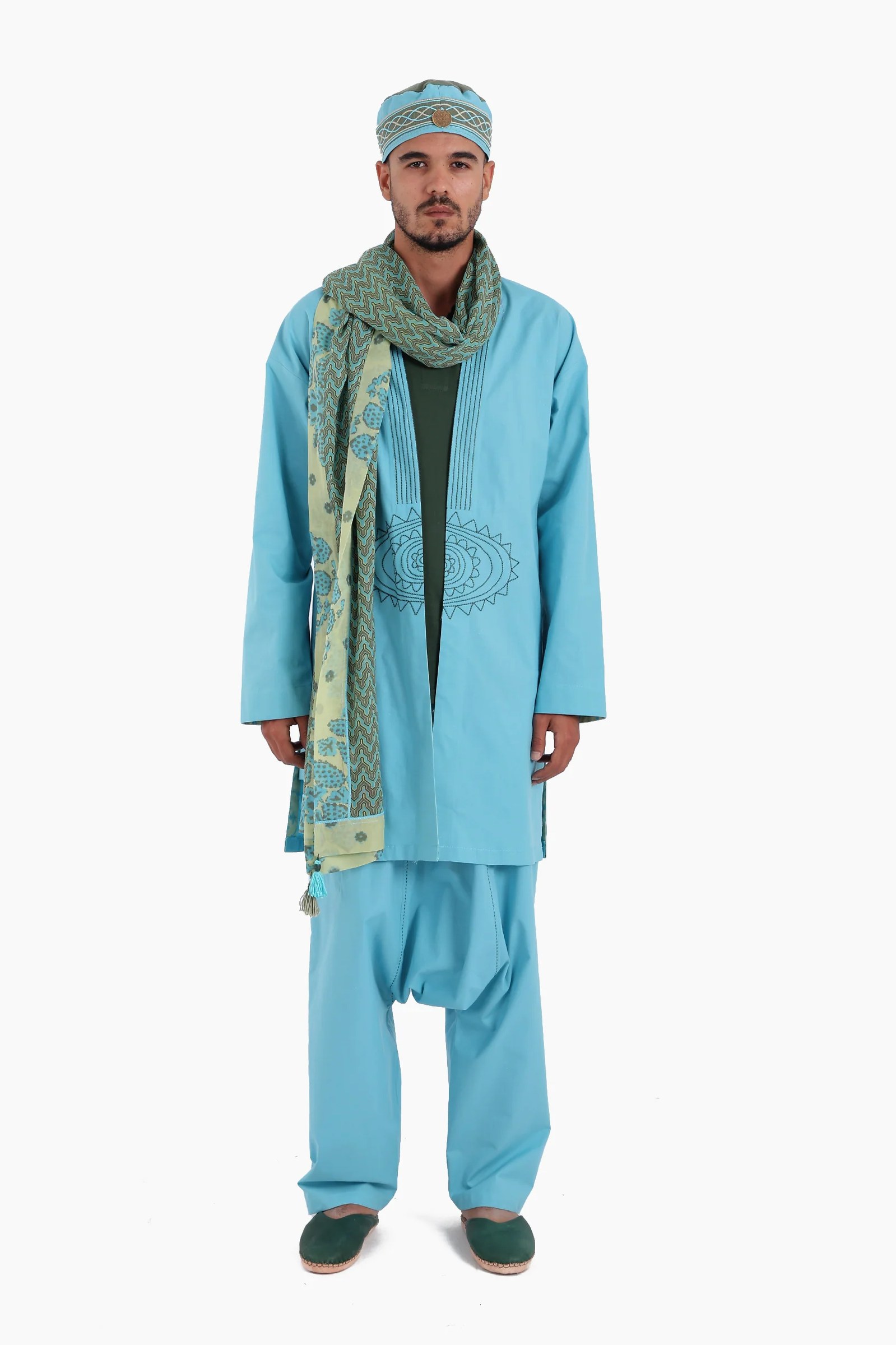 Embroidery long jacket on front and back with pockets