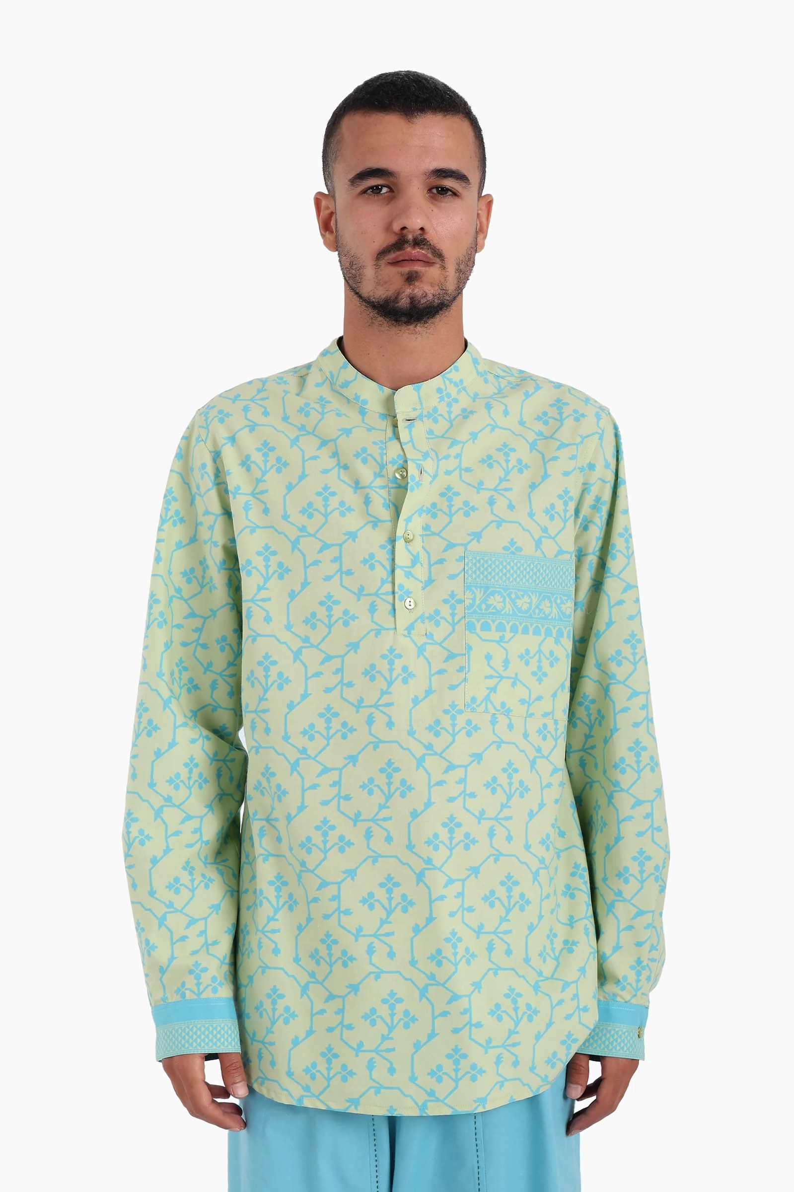 Long sleeves shirt in printed Egyptian cotton