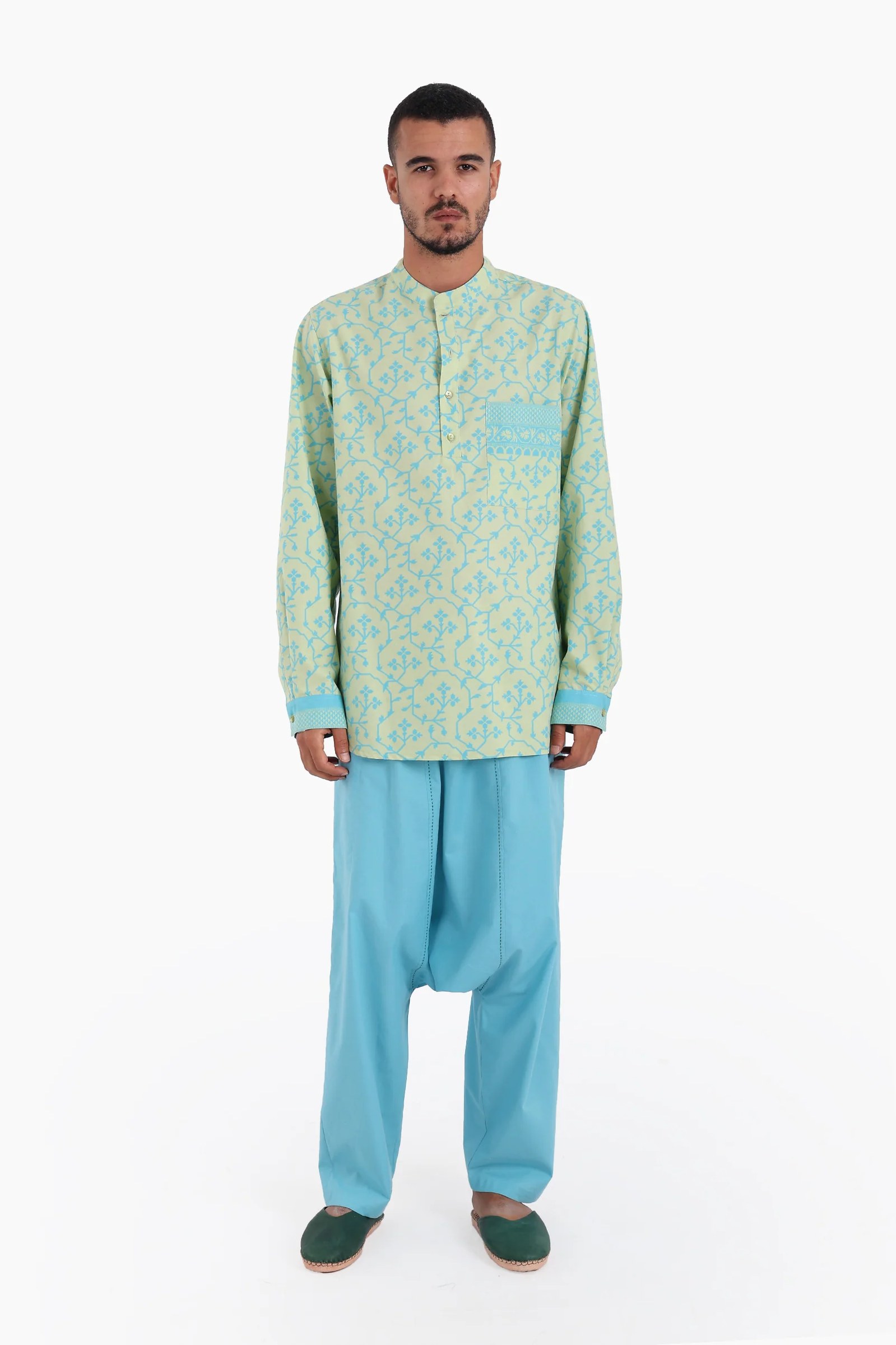 Long sleeves shirt in printed Egyptian cotton