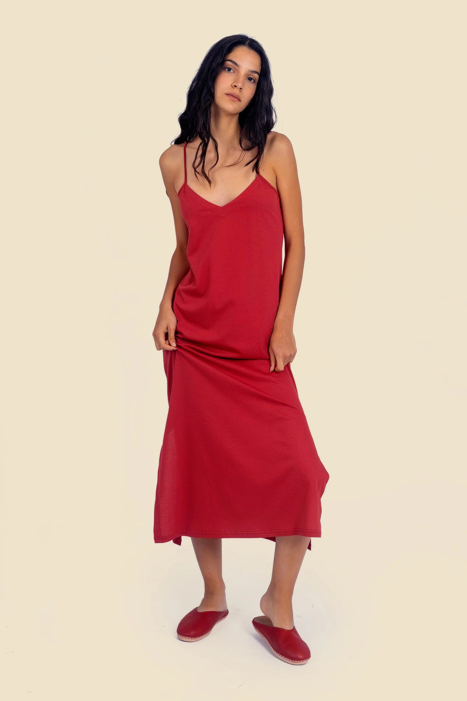Egyptian cotton jersey maxi dress with adjustable straps