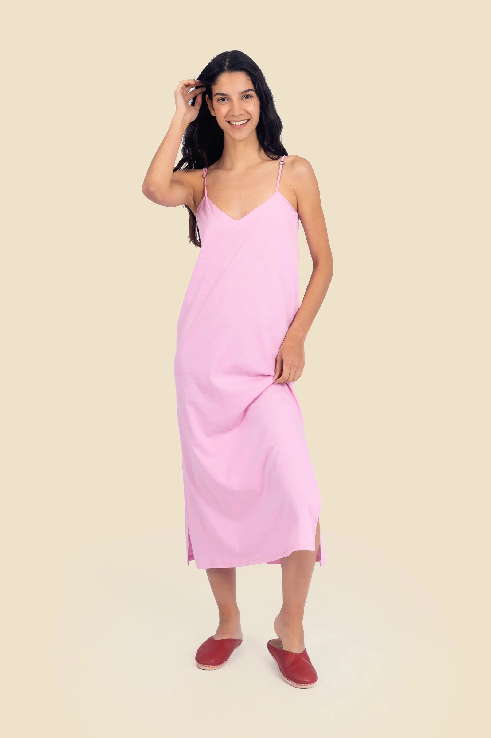 Egyptian cotton jersey maxi dress with adjustable straps