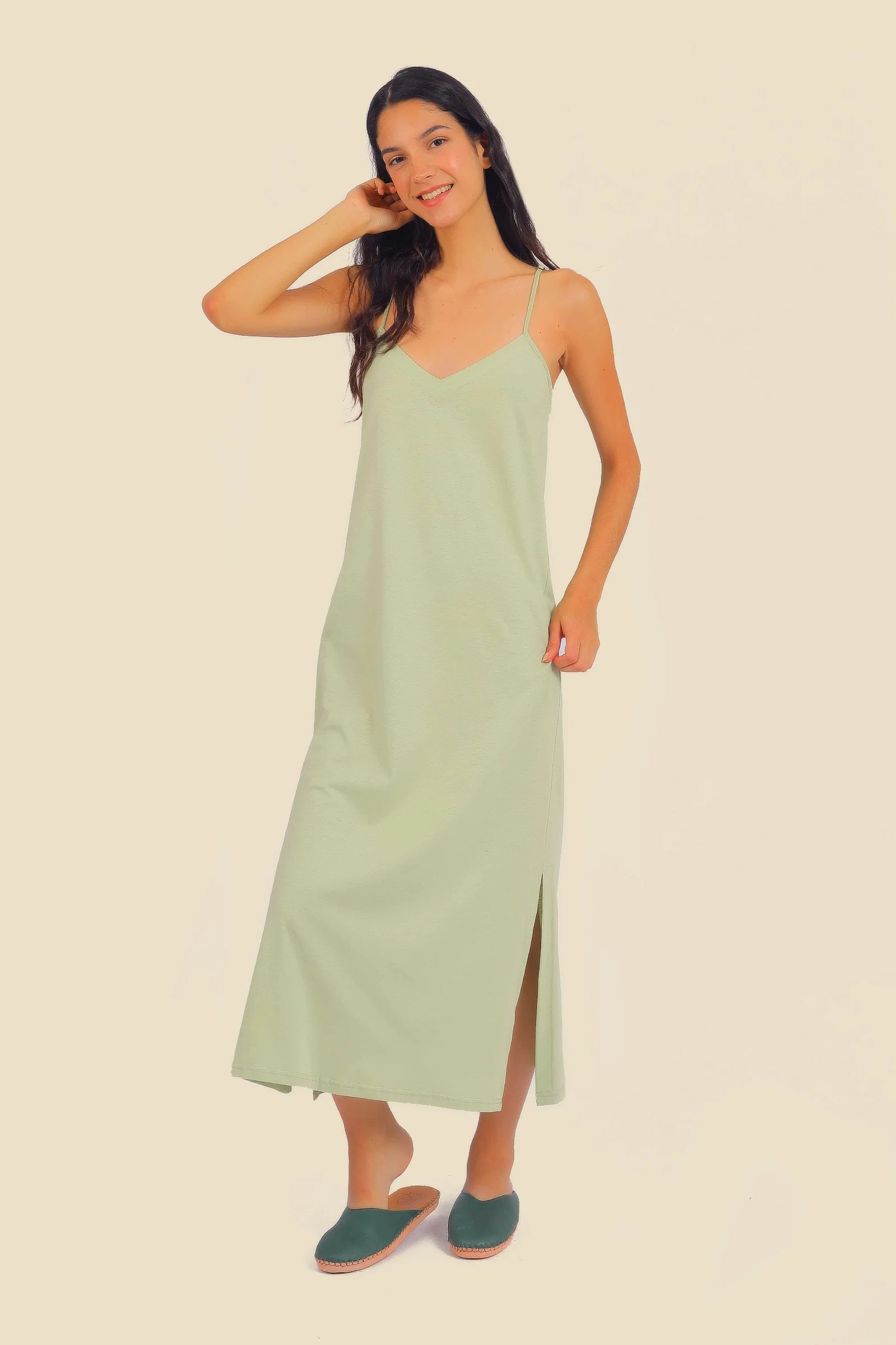 Egyptian cotton jersey maxi dress with adjustable straps