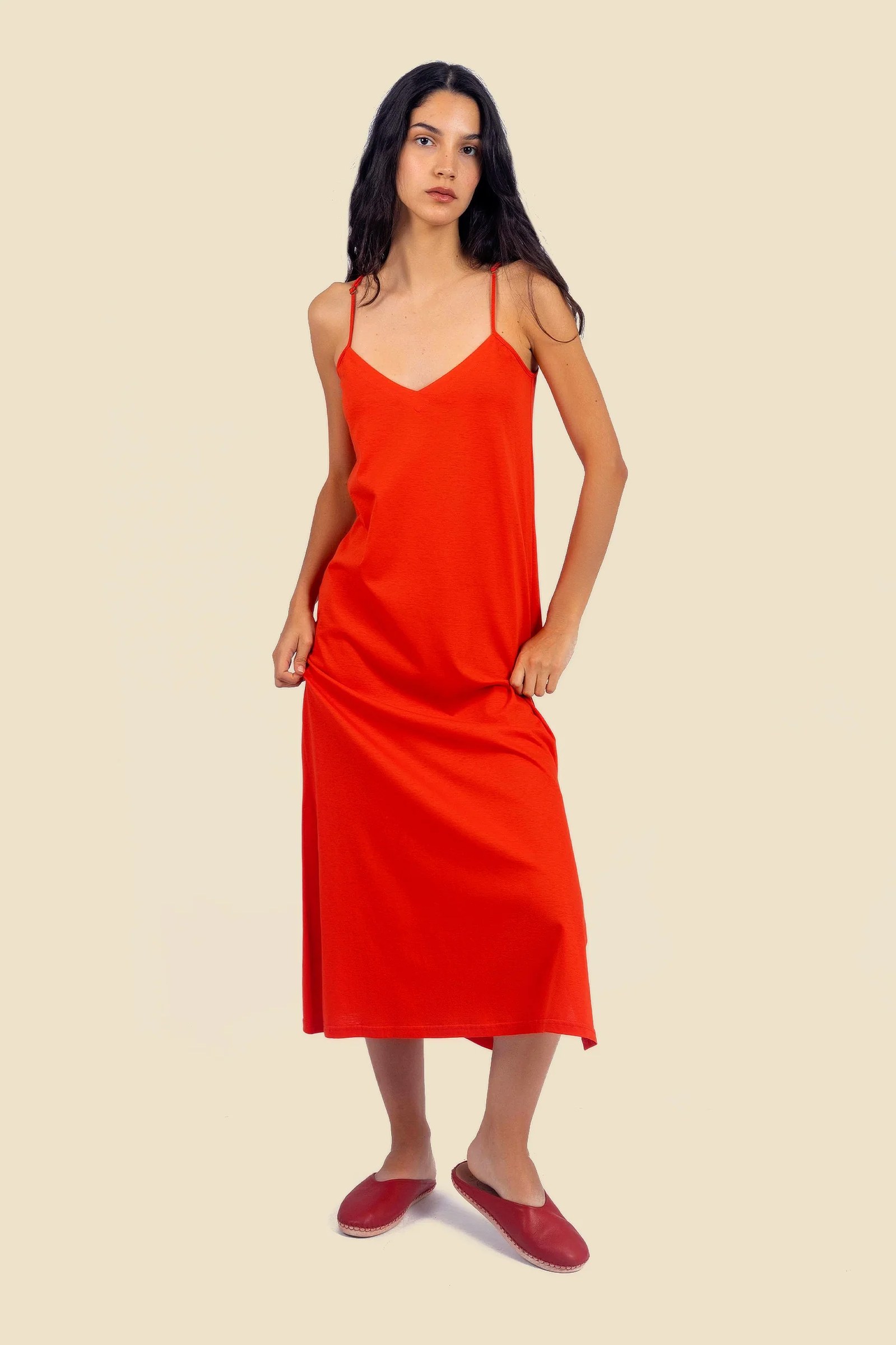 Egyptian cotton jersey maxi dress with adjustable straps