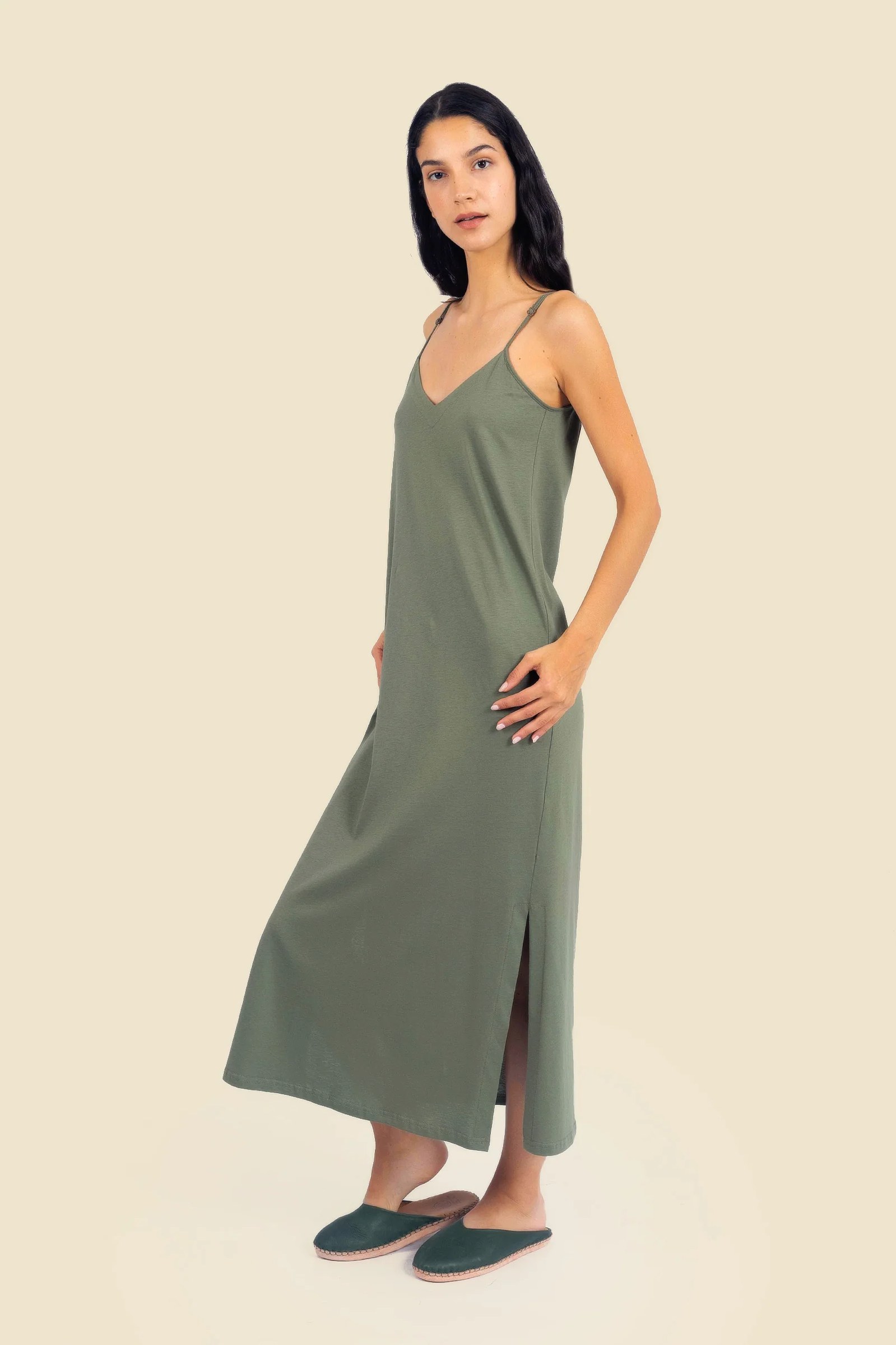 Egyptian cotton jersey maxi dress with adjustable straps
