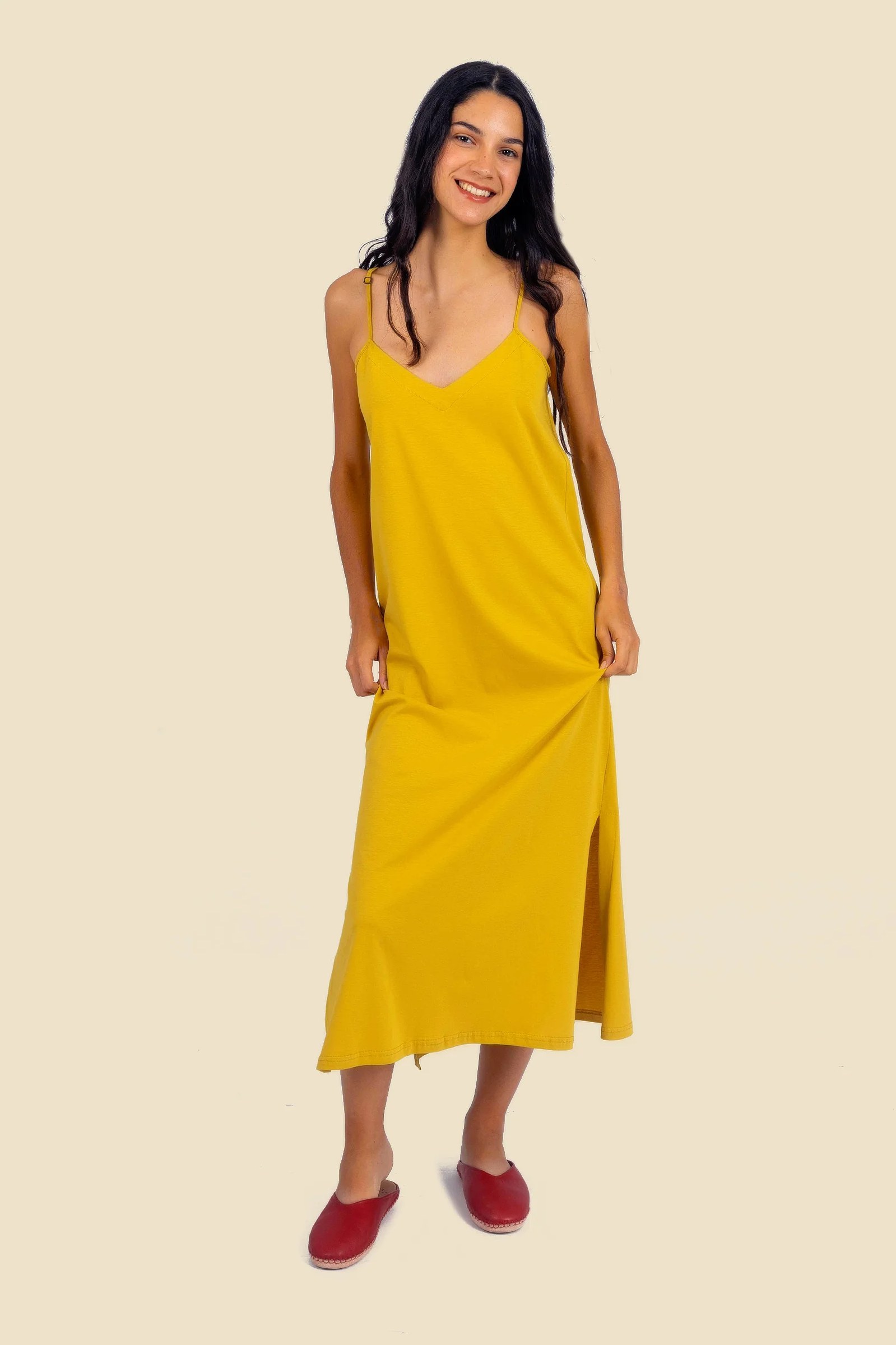 Egyptian cotton jersey maxi dress with adjustable straps