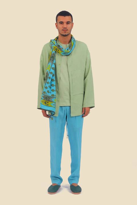 Embroidered shirt in linen with button down