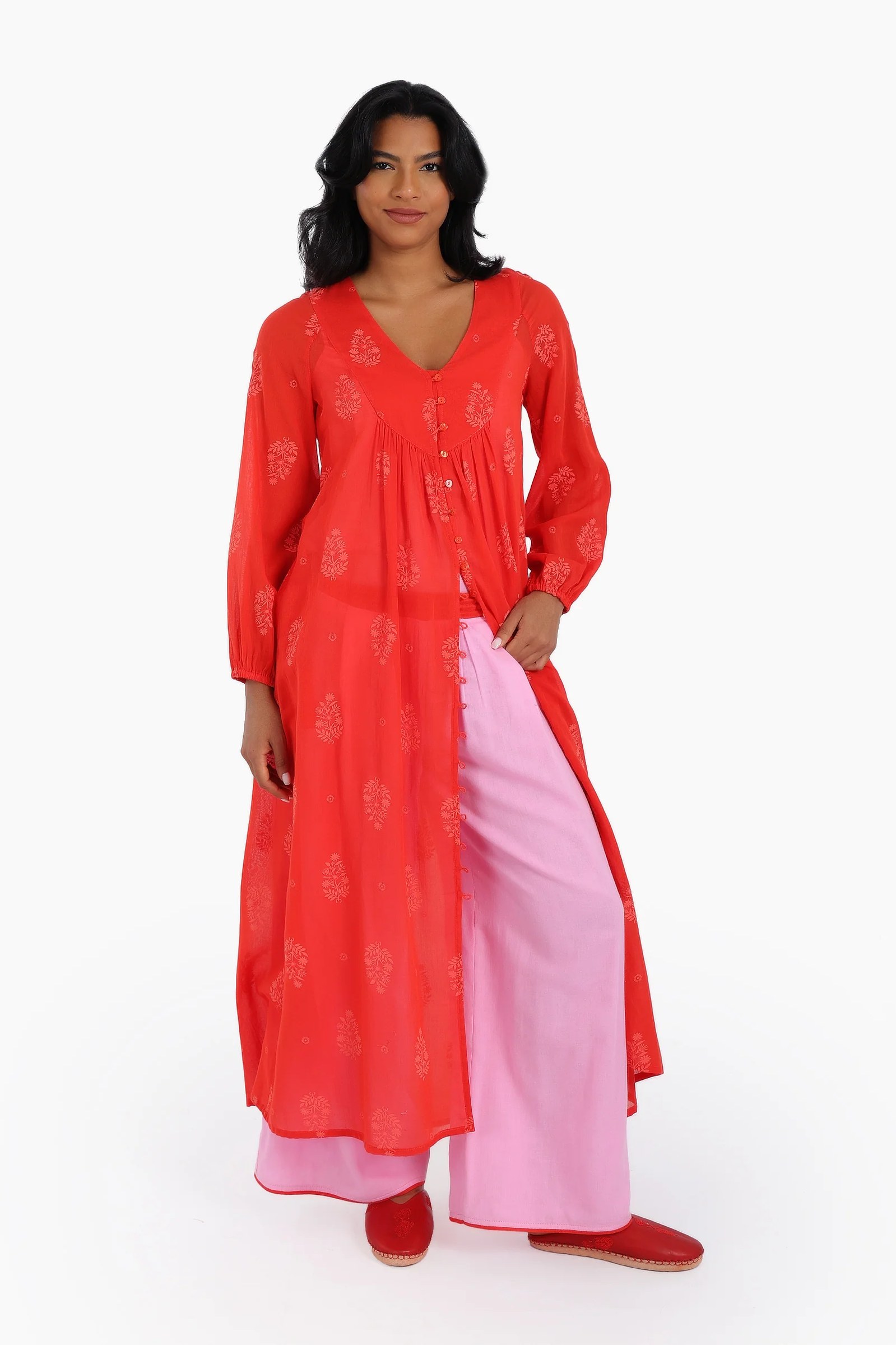 Wide leg pants in cotton gauze with elastic waistline