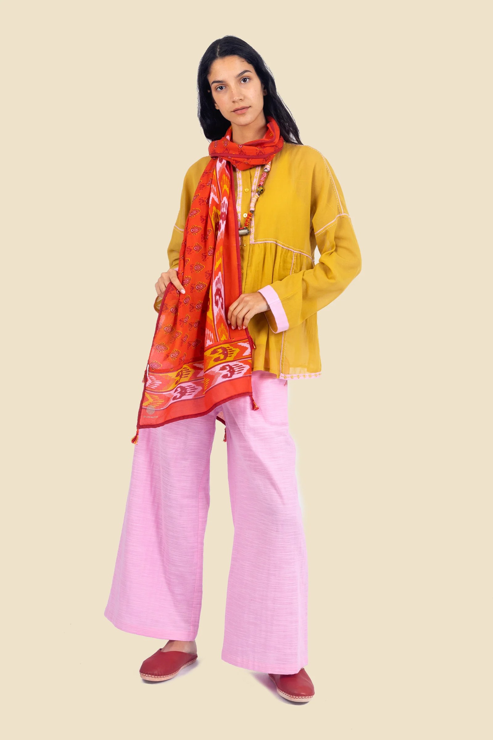 Embroidered wide leg pants in cotton with pockets