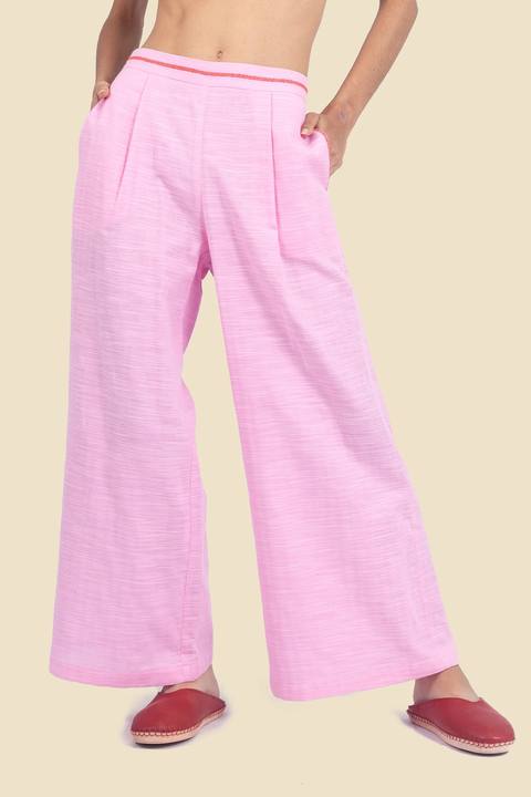 Embroidered wide leg pants in cotton with pockets