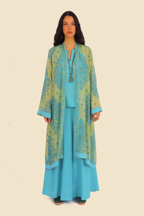 Coat in cotton voile with asymmetric hemline