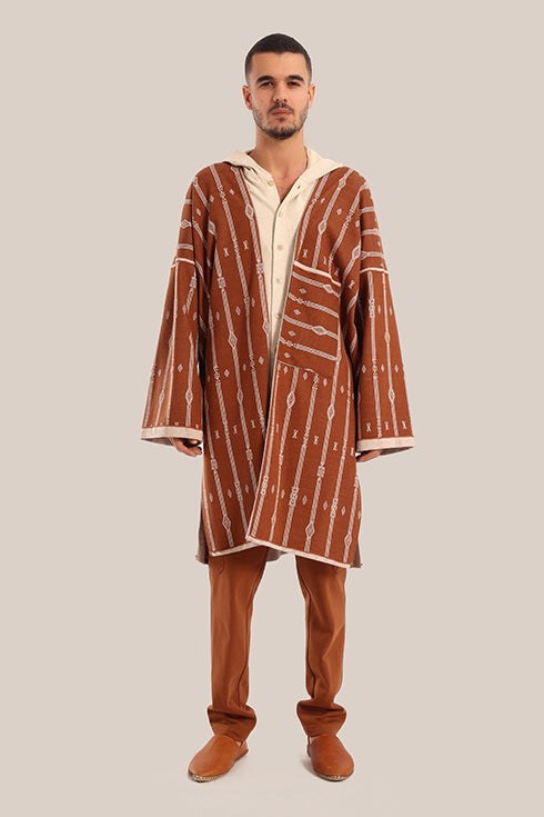 Long cotton blend jacquard patterned jacket