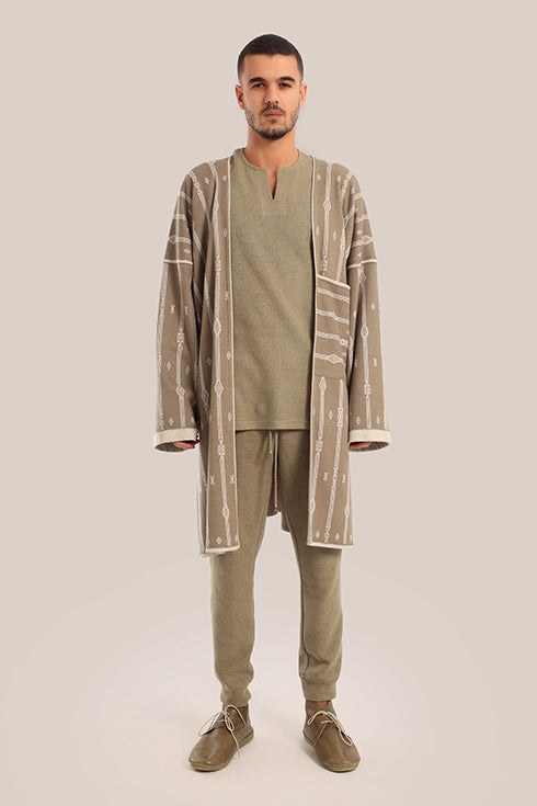 Long cotton blend jacquard patterned jacket