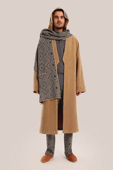 Embroidered faux fur wool Coat